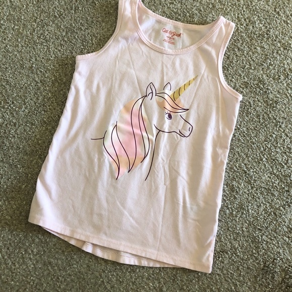 Cat & Jack pink unicorn graphic cotton blend tank top in size XS - Picture 1 of 4